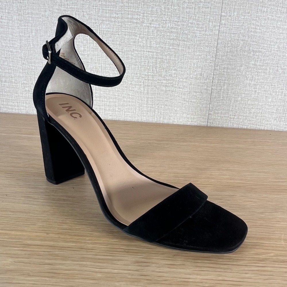 INC International Concepts Lexini Black Suede Block Heel Sandals Size 12M
